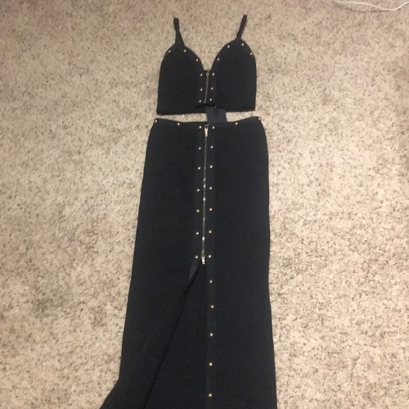 NWT Skirt & Top Set Ribbbed Gold Stud Maxi Outfit - Picture 4 of 5